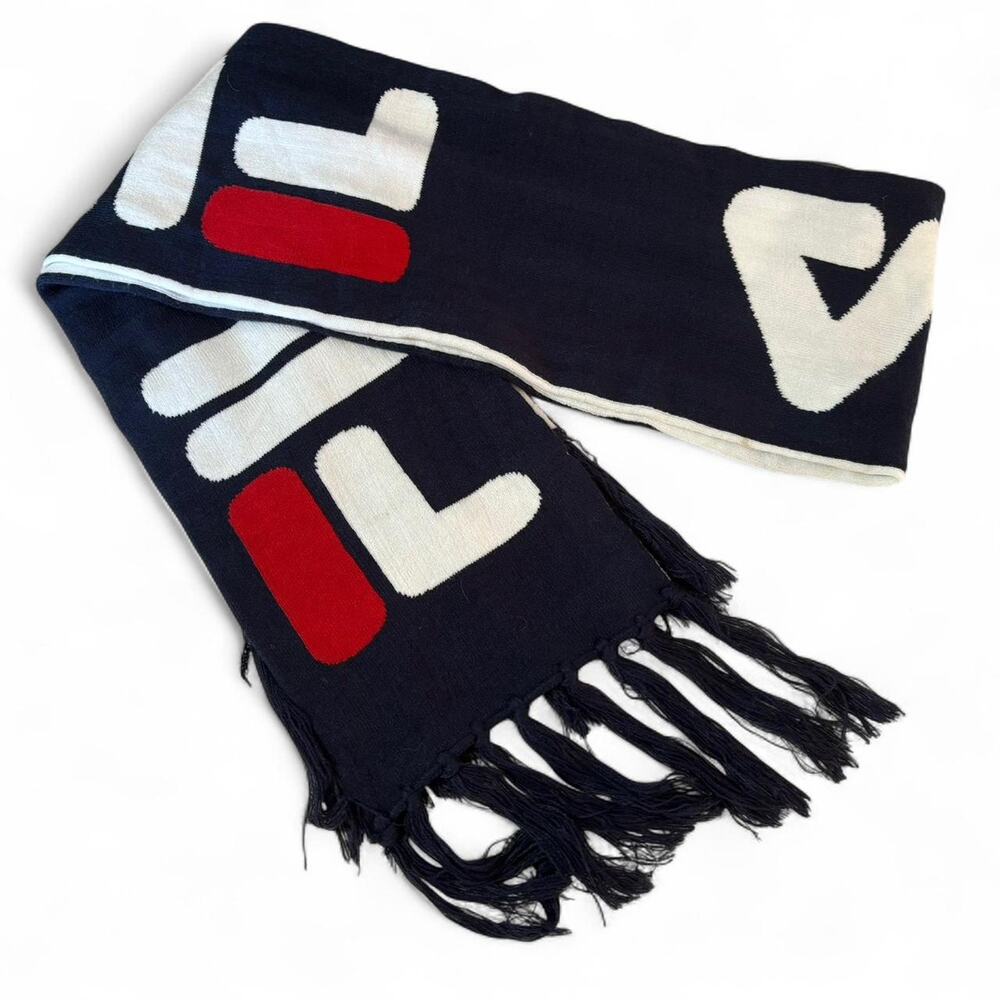 Fila Long Scarf Cotton Navy / White Logo Streetwear Winter Accessory